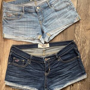 Hollister Women's Denim Shorts - Light Blue and Dark Blue